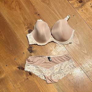 Adore Me Blush Nude Lace-Trim T-Shirt Bra with Matching Lace Bikini